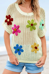 White Crochet Flower Hollow-out Sweater Shirt The Aurora Touch