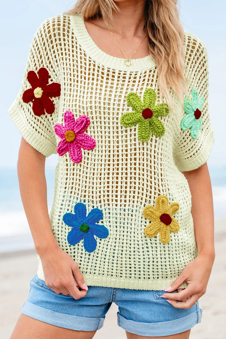 White Crochet Flower Hollow-out Sweater Shirt The Aurora Touch