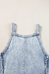 Beau Blue Light Wash Frayed Exposed Seam Wide Leg Denim Overall The Aurora Touch