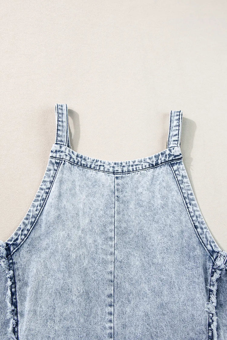 Beau Blue Light Wash Frayed Exposed Seam Wide Leg Denim Overall The Aurora Touch