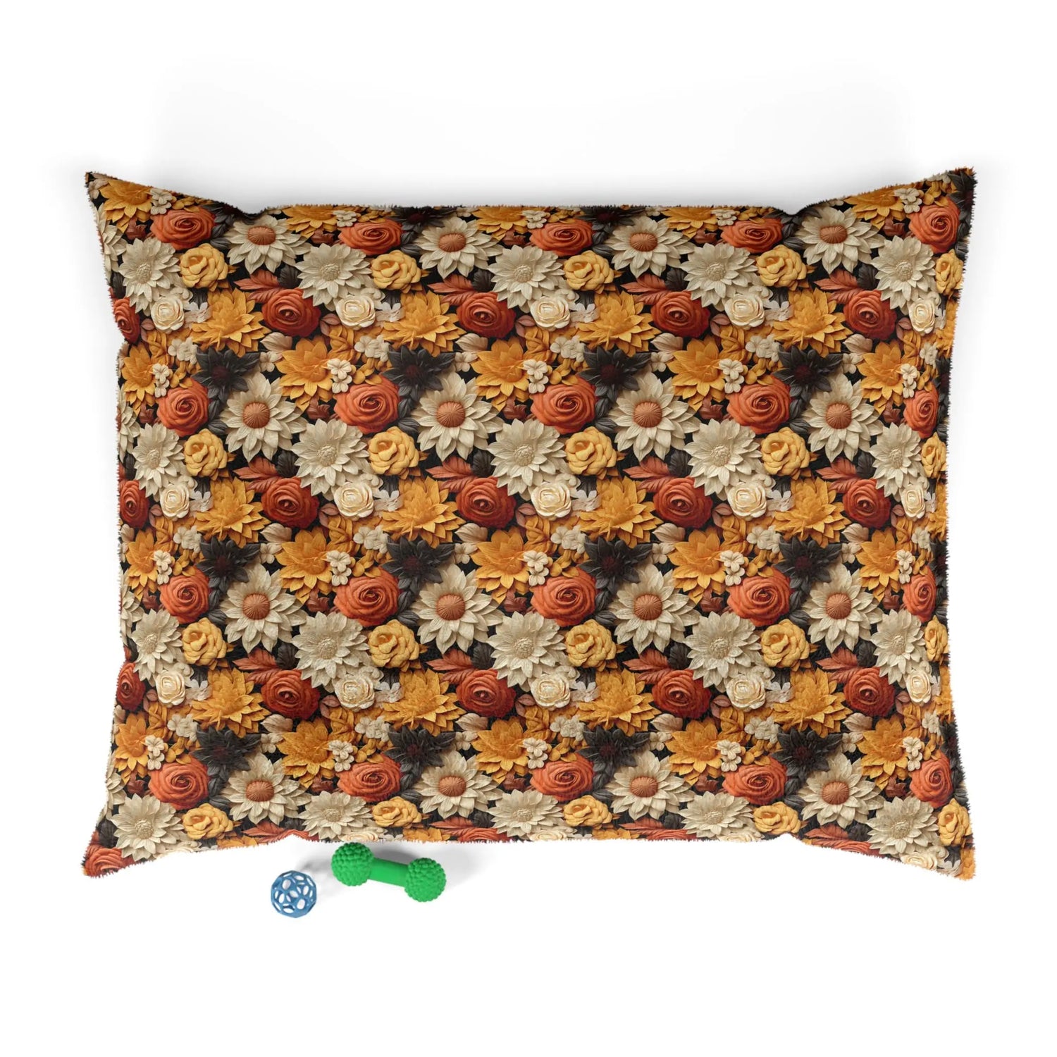 Floral Pet Bed, Fall Flowers Pattern, Cozy Fleece Cat & Dog Comfy Bed Printify
