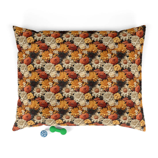 Floral Pet Bed, Fall Flowers Pattern, Cozy Fleece Cat & Dog Comfy Bed Printify