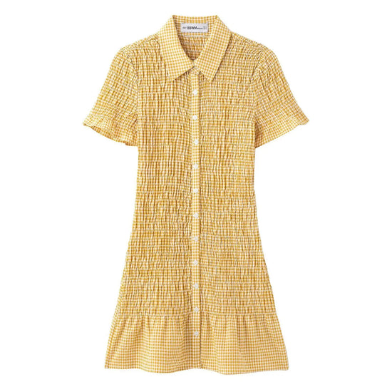 Plaid Short Sleeved Lapel Mini Dress