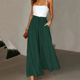 Plus Size Wide Leg Pants - Stylish Solid Paper Bag Waist Design, Elegant Pocket Tie Front, Loose Fit  Comfort CJ