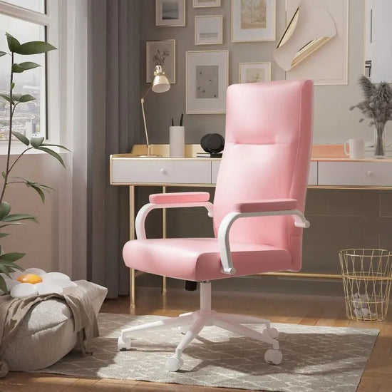 Executive Stylish White Leather Office Chair High Back with Gold Arms and Wheels | Excellent Back Support The Aurora Touch