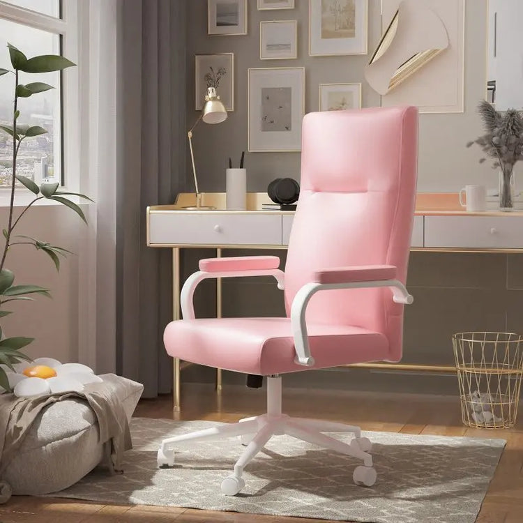 Executive Stylish White Leather Office Chair High Back with Gold Arms and Wheels | Excellent Back Support The Aurora Touch