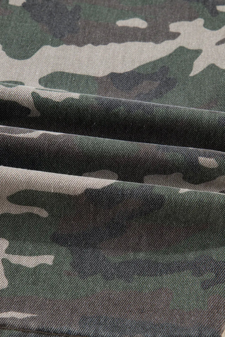 Green Camo Denim Cargo Wide Leg Pants Dear-Lover Dropshipping