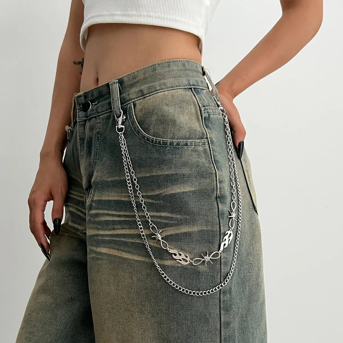 Punk Cross Stitching Pants Zipper Ornament CJ