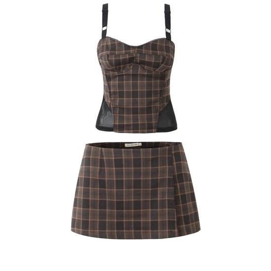 Womens Fashion Plaid Skirt Set