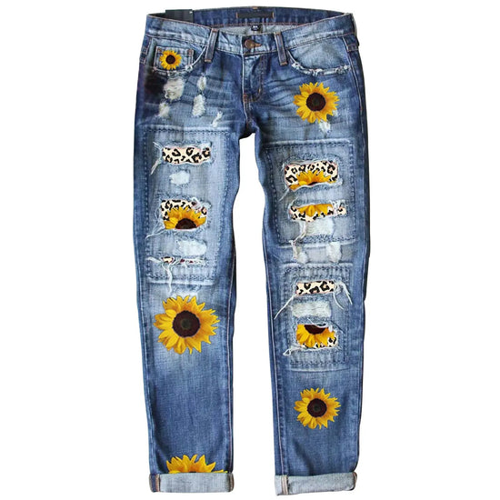 Womens Fitted Printed Denim Pants