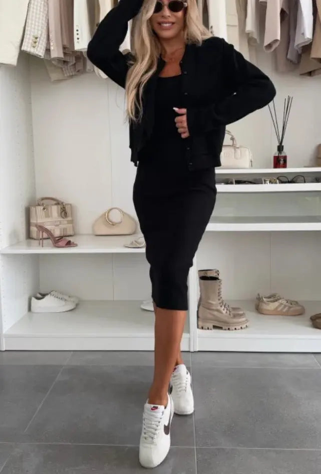 Solid Color Sling Dress Cardigan Outerwear Top Long Skirt Two-piece Set The Aurora Touch