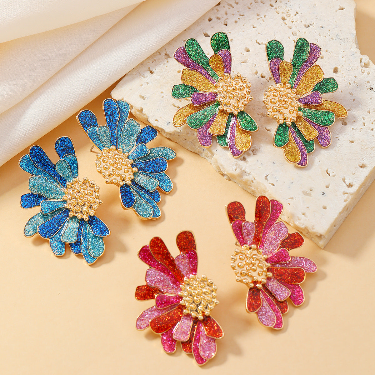 Women's Colorful Ethnic Flower Stud Earrings