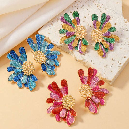 Women's Colorful Ethnic Flower Stud Earrings
