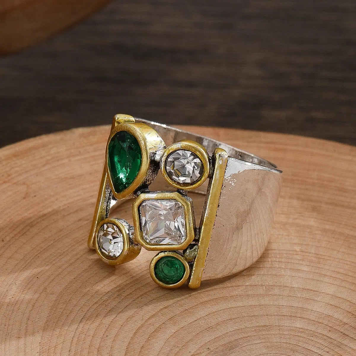 European And American Ladies Ring Retro Simple Enlarged Stones CJ