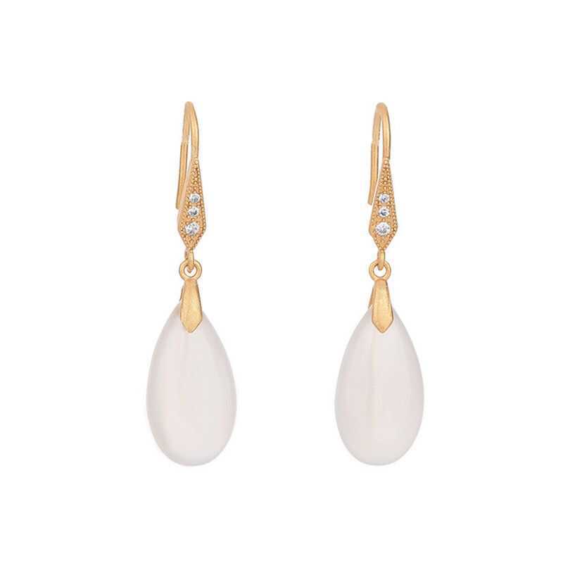 Simple White Jade Water Drop Earrings