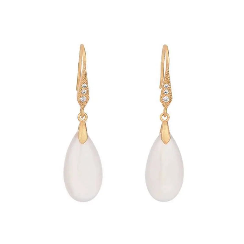 Simple White Jade Water Drop Earrings CJ