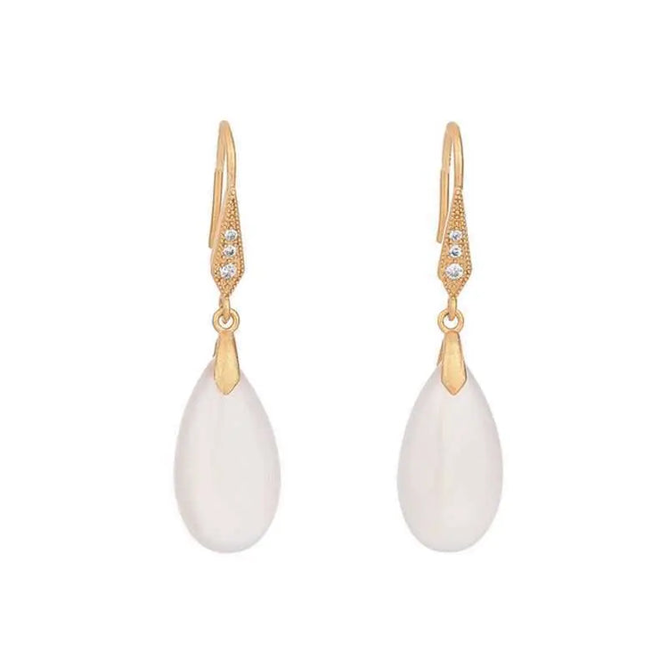 Simple White Jade Water Drop Earrings CJ
