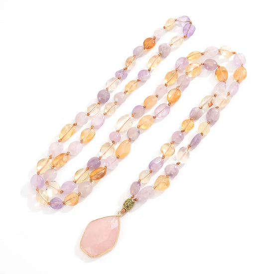 Boho Natural Stone Knotted Crystal Necklace CJ