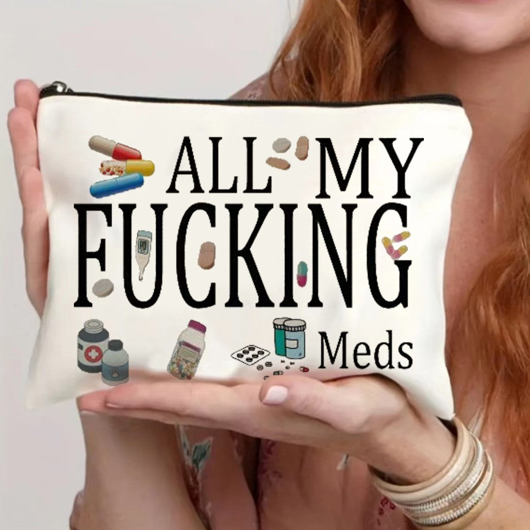 Canvas Zipper Polyester Funny Print Cosmetics Bag- Travel Pouch