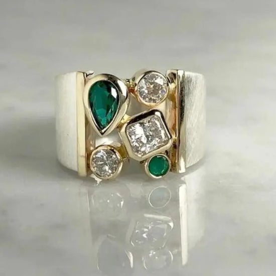 European And American Ladies Ring Retro Simple Enlarged Stones CJ