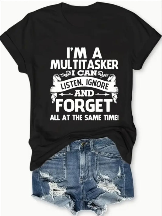 Stylish Sarcastic Funny Letter Print Crew Neck Tee - Soft, Breathable, Short Sleeve Top For Spring & Summer - Women's Casual Clothing For Everyday Wear