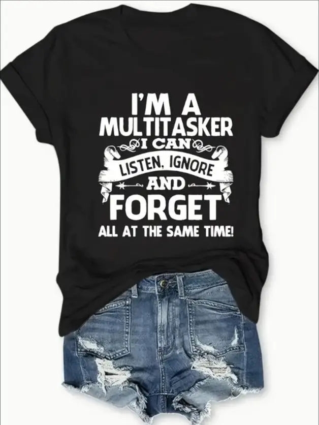 Stylish Sarcastic Funny Letter Print Crew Neck Tee - Soft, Breathable, Short Sleeve Top For Spring & Summer - Women&