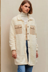 Beige Contrast Flap Pocket Single Breasted Teddy Coat Dear-Lover Dropshipping