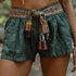 Natural Green Effortlessly Stylish Gypsy-inspired Embroidered Lace-trimmed Shorts - The Aurora Touch