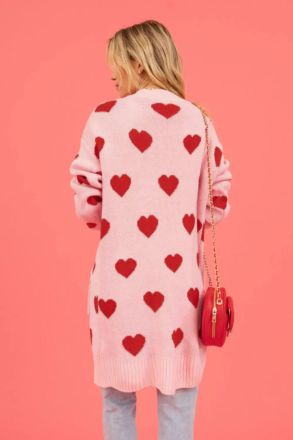 Heart Graphic Open Front Cardigan with Pockets The Aurora Touch