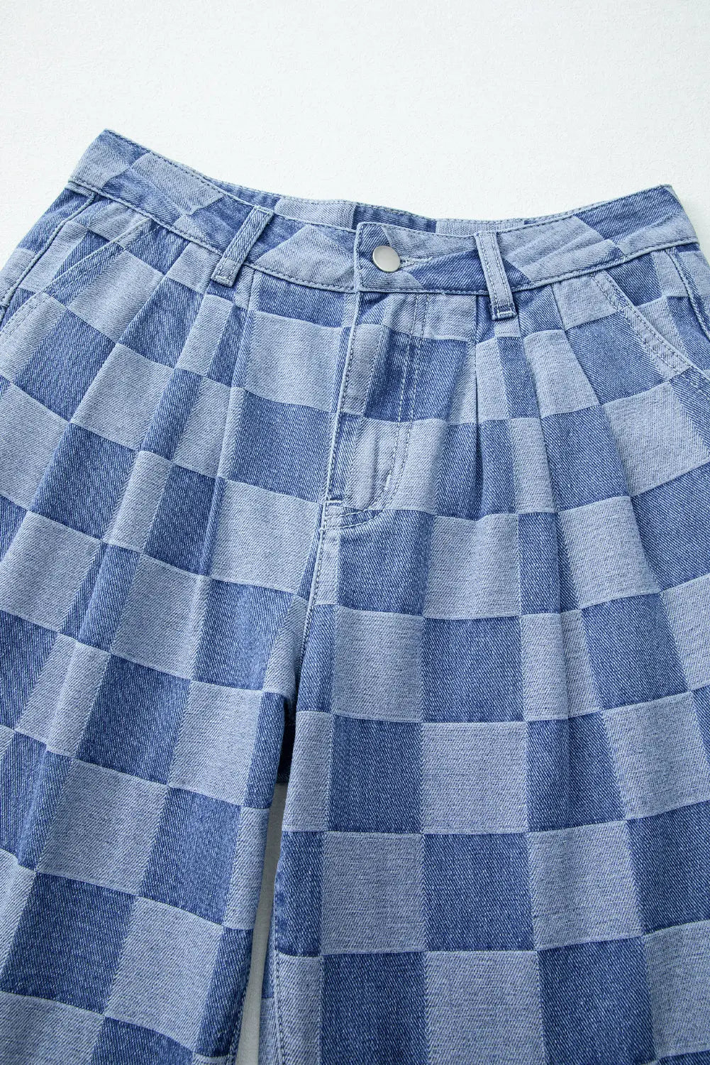 Dusk Blue Checkered Denim Wide Leg Jeans The Aurora Touch