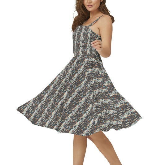Paisley Pattern Print Sleeveless Strap Summer Dress