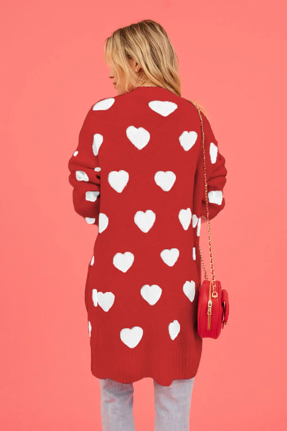 Heart Graphic Open Front Cardigan with Pockets The Aurora Touch