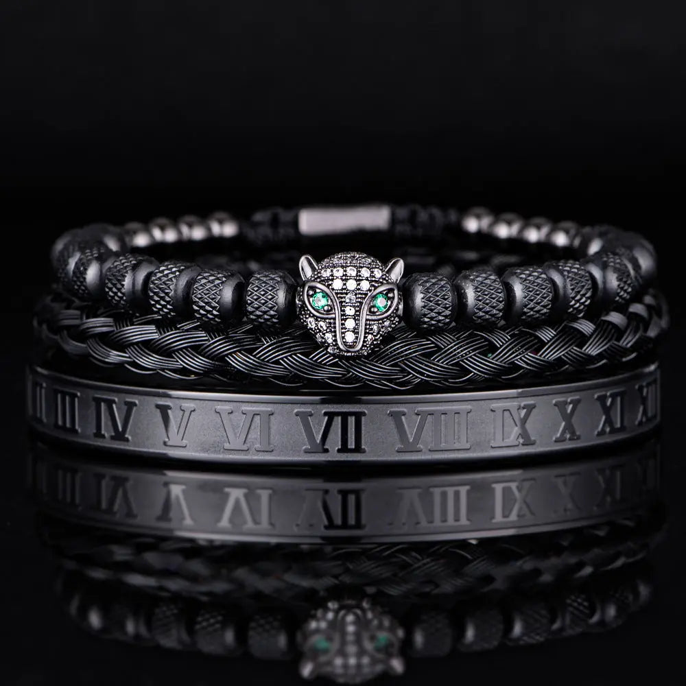Leopard Head Set Mesh Pineapple Pearl Roman Bracelet The Aurora Touch
