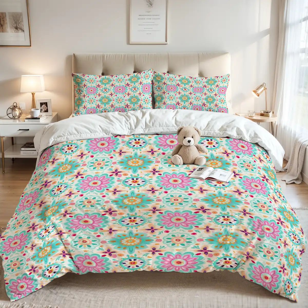 Vibrant Geometric Print Design Queen Duvet Cover Set