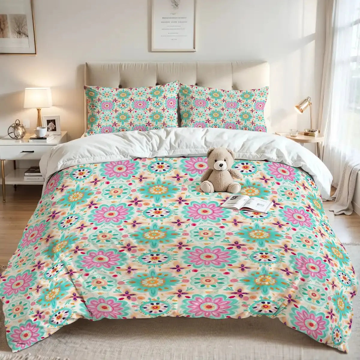 Vibrant Geometric Print Design Queen Duvet Cover Set The Aurora Touch