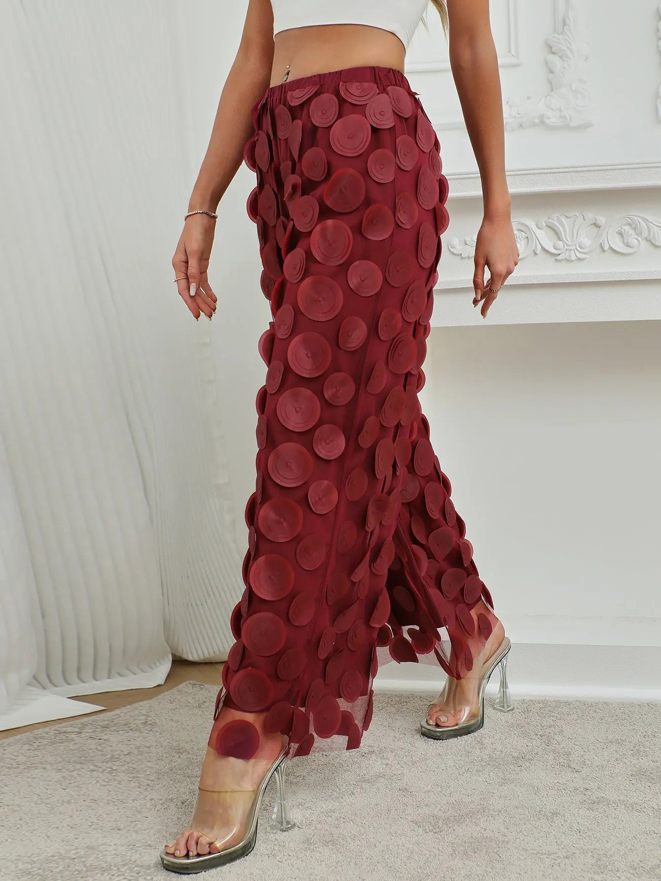 Fashionable Temperament Round Piece Design Tassel Hollowing High Waist Straight Ladies Pants The Aurora Touch