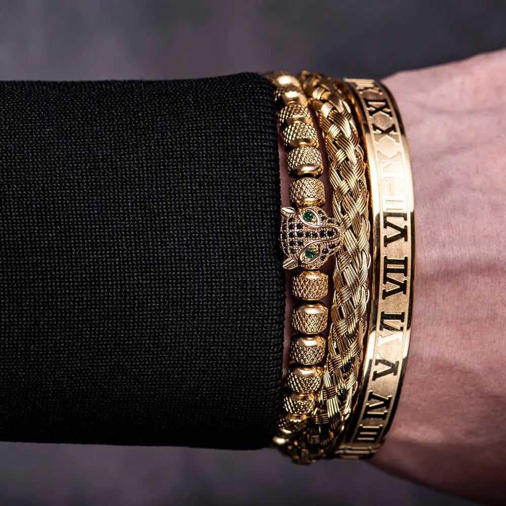 Leopard Head Set Mesh Pineapple Pearl Roman Bracelet The Aurora Touch