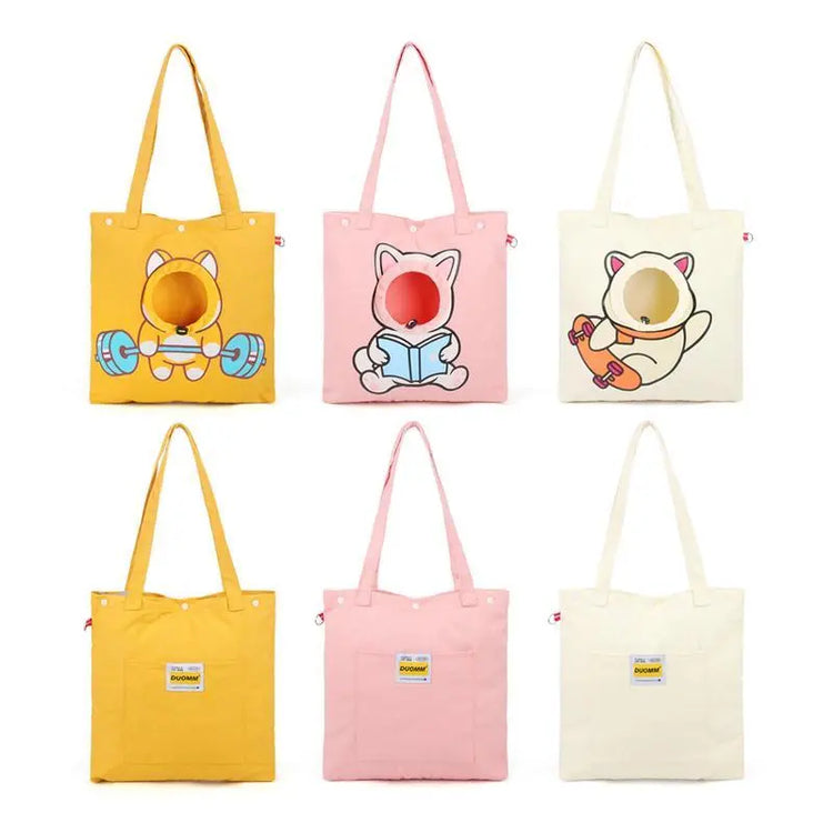 Pet Canvas Shoulder Bag, Cute Animal Shaped Cat Portable Canvas Carrier The Aurora Touch