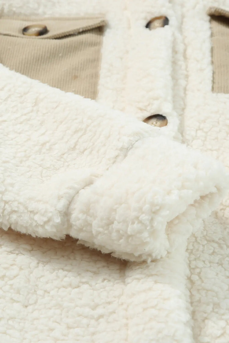 Beige Contrast Flap Pocket Single Breasted Teddy Coat Dear-Lover Dropshipping
