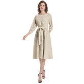 Floral AOP Pattern Summer Spring Boat Neck Belted Flared Dress Printy6