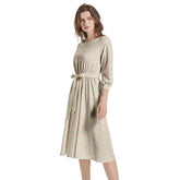 Floral AOP Pattern Summer Spring Boat Neck Belted Flared Dress Printy6