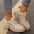 Lace-up Sports Shoes With Side-Zipper Design | Fashion Thick-soled Round-toe Casual Shoes For Women Sneakers CJ