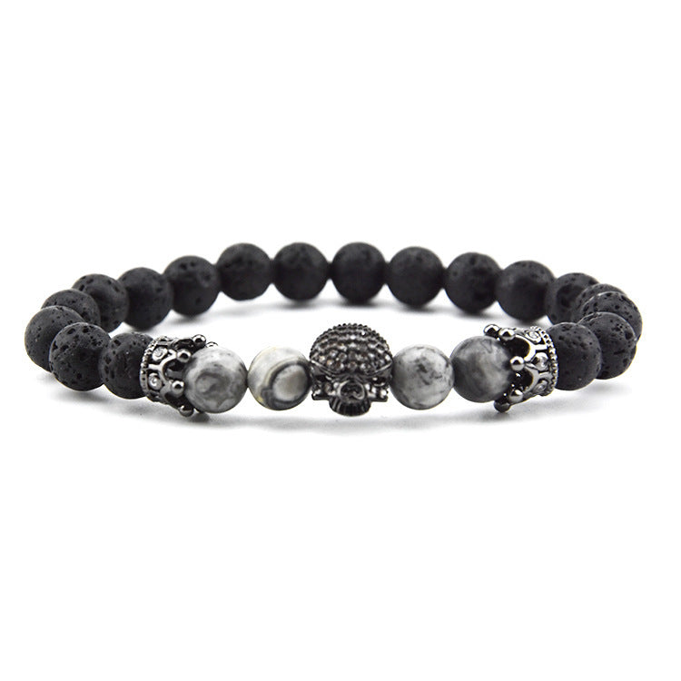 Design Volcanic Rock Beaded Crown Zircon Bracelet