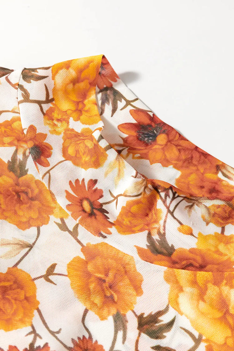 Orange Floral Printed Bell Sleeve Blouse - The Aurora Touch