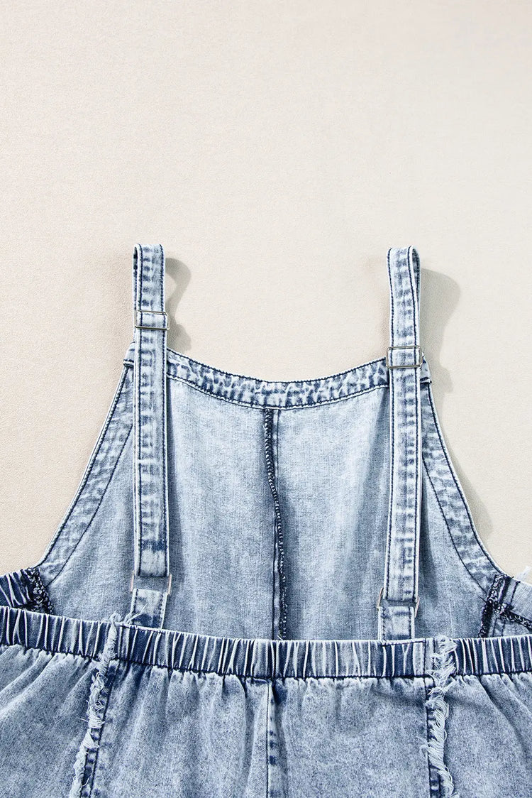Beau Blue Light Wash Frayed Exposed Seam Wide Leg Denim Overall The Aurora Touch