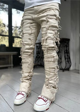 Men Trousers Individual Patched Pants Long Tight Fit Stacked Jeans For Mens Clothing The Aurora Touch