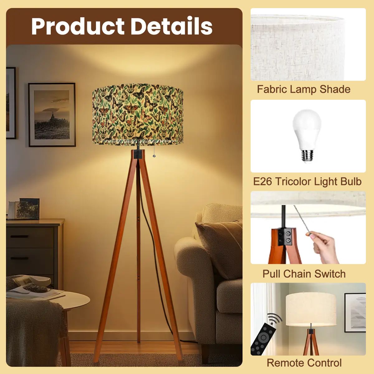 Butterfly Tripod Floor Lamp – Multi-Color Spring Pattern – USA Made