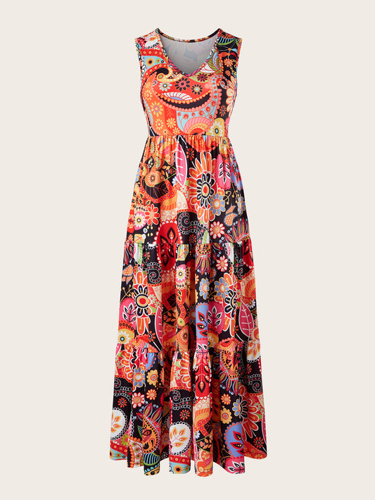 Bohemian Plus Size Dress | Loose Round Neck Ruffle Big Swing Summer Casual Dress