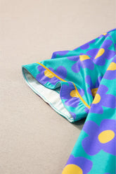 Green Flower Print Short Sleeve Shirt Pajamas Set The Aurora Touch