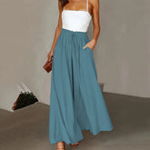 Plus Size Wide Leg Pants - Stylish Solid Paper Bag Waist Design, Elegant Pocket Tie Front, Loose Fit  Comfort CJ